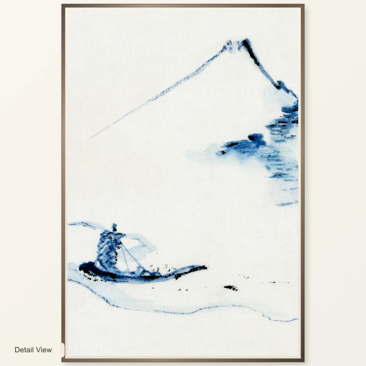 Hokusai S A Person In A Small Boat On A River With Mount Fuji In The Background — Japanese Ukiyo-e artwork detail view