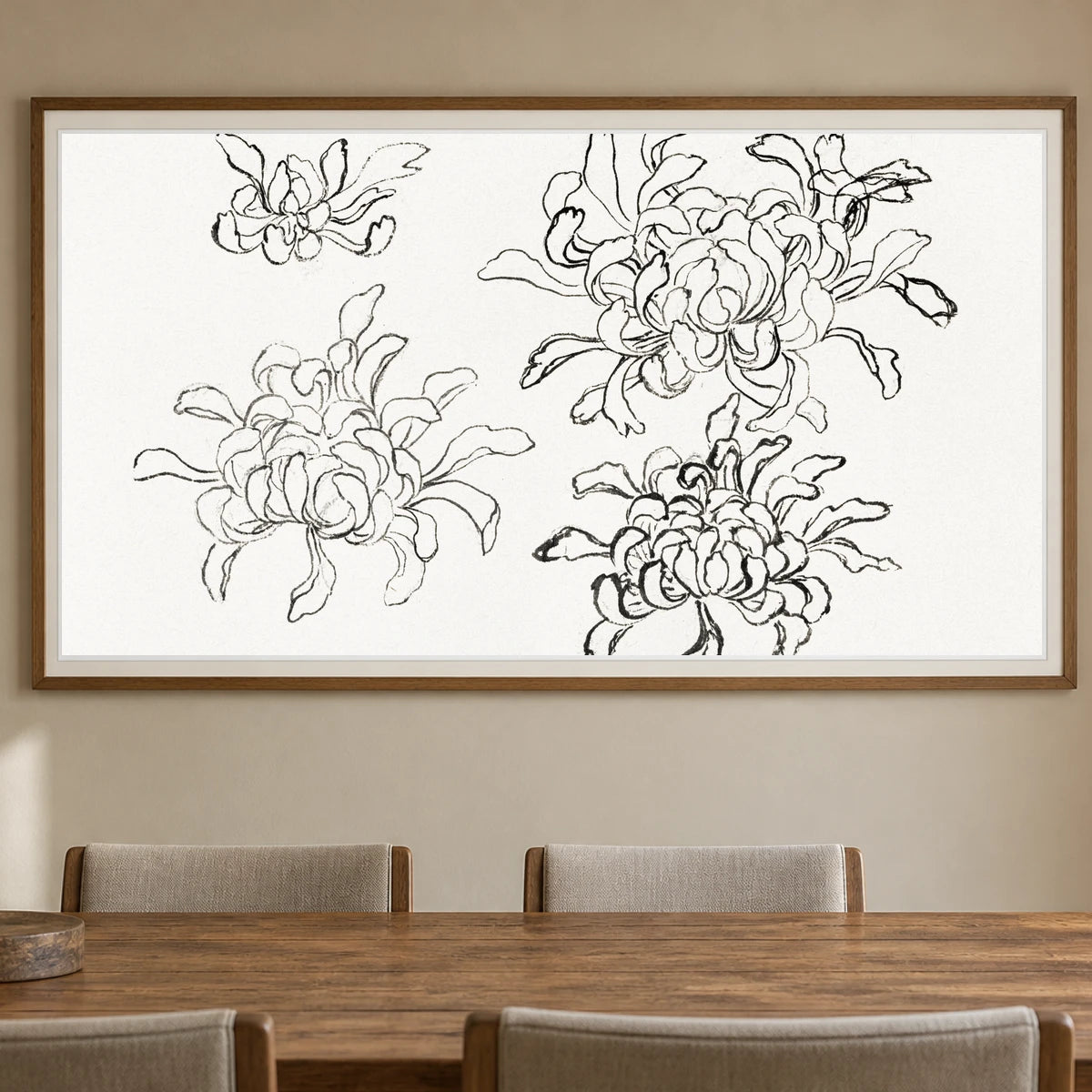 Hokusai S Chrysanthemum, Vintage Painting — Japanese Ukiyo-e shown in a styled interior