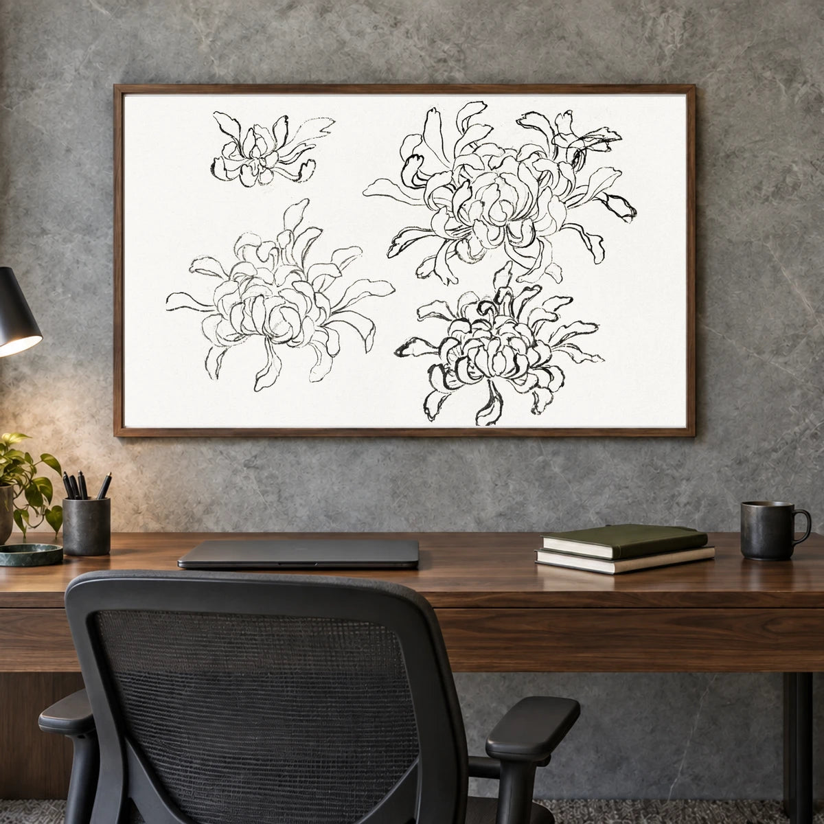 Hokusai S Chrysanthemum, Vintage Painting — Japanese Ukiyo-e shown in a styled interior
