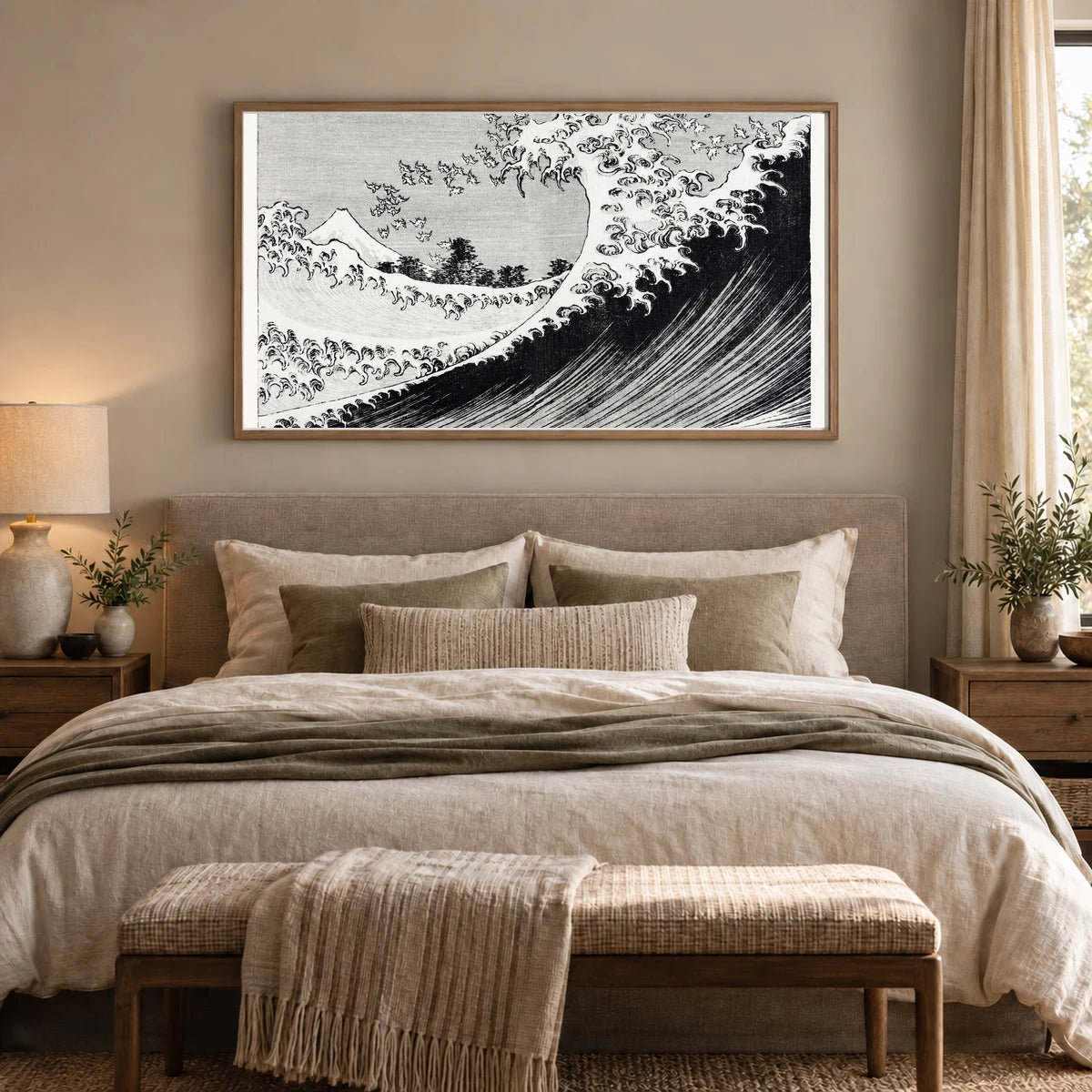 Hokusai S One Hundred Views Of Mount Fuji (1835) Vintage Japanese Woodcut Print — Japanese Ukiyo-e shown in a styled interior