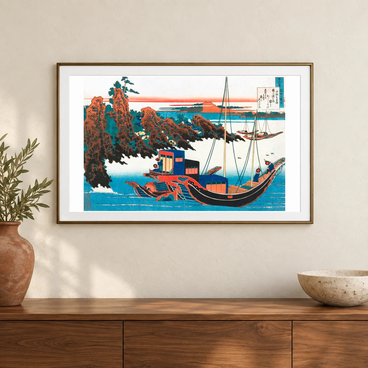 Hokusai S Poem By Chūnagon Yakamochi — Japanese Ukiyo-e shown in a styled interior