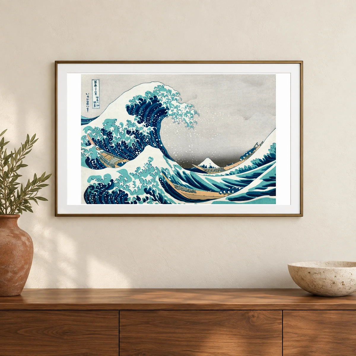 Hokusai S The Great Wave At Kanagawa — Japanese Ukiyo-e shown in a styled interior