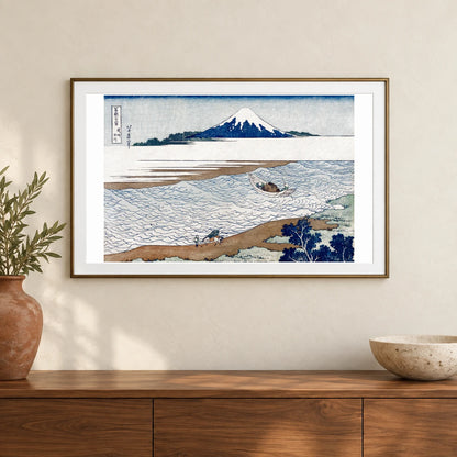 Hokusai S The Jewel River In Musashi Province — Japanese Ukiyo-e shown in a styled interior