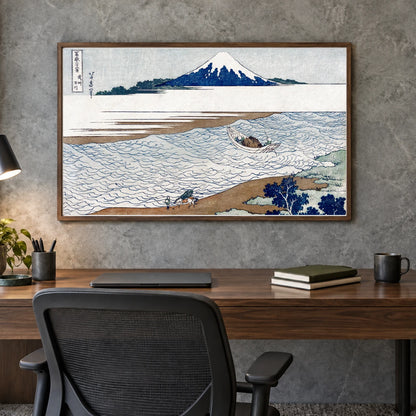 Hokusai S The Jewel River In Musashi Province — Japanese Ukiyo-e shown in a styled interior