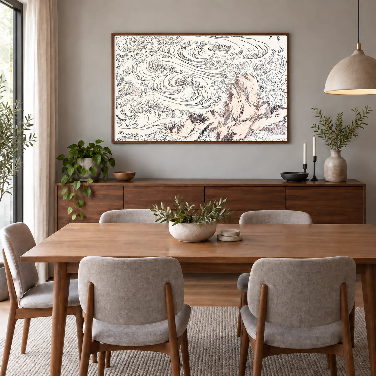 Hokusai’s Whirlpool At Awa (1817) Vintage Japanese Woodcut Print — Japanese Ukiyo-e shown in a styled interior