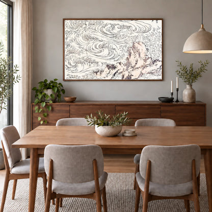Hokusai’s Whirlpool At Awa (1817) Vintage Japanese Woodcut Print — Japanese Ukiyo-e shown in a styled interior