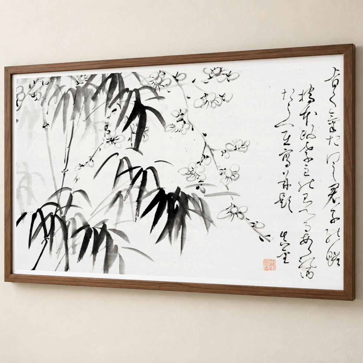 Japanese Bamboo And Plum Blossom (1817 1863) Vintage Ink On Paper By Fujimoto Tesseki — Japanese Ukiyo-e japanese ukiyo-e print by SaamCrafts