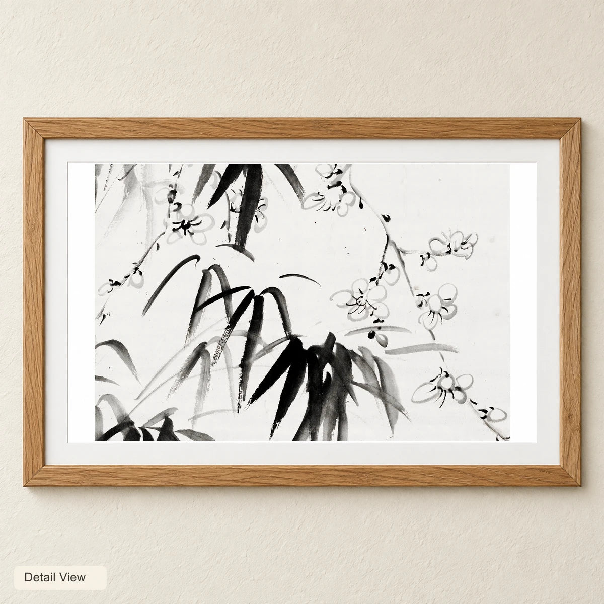 Japanese Bamboo And Plum Blossom (1817 1863) Vintage Ink On Paper By Fujimoto Tesseki — Japanese Ukiyo-e artwork detail view