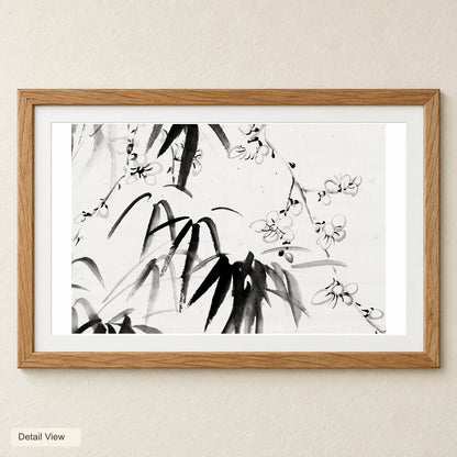 Japanese Bamboo And Plum Blossom (1817 1863) Vintage Ink On Paper By Fujimoto Tesseki — Japanese Ukiyo-e artwork detail view