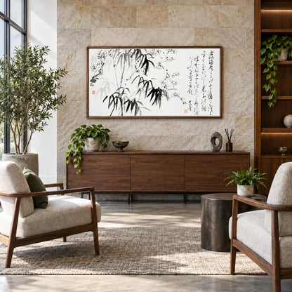 Japanese Bamboo And Plum Blossom (1817 1863) Vintage Ink On Paper By Fujimoto Tesseki — Japanese Ukiyo-e japanese ukiyo-e print by SaamCrafts