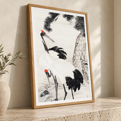 Japanese Cranes And A Pine Tree (1733 1795) Vintage Ink On Silk By Maruyama Ōkyo — Japanese Ukiyo-e japanese ukiyo-e print by SaamCrafts
