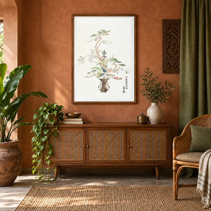 Japanese Flower Arrangement (19th Century) Vintage Japanese Woodblock Print — Japanese Ukiyo-e shown in a styled interior