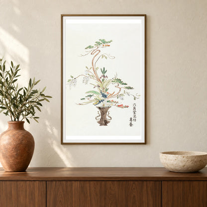 Japanese Flower Arrangement (19th Century) Vintage Japanese Woodblock Print — Japanese Ukiyo-e shown in a styled interior