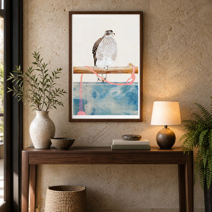 Japanese Hawk (19th Century) Vintage Woodblock Print By Tosa Mitsuoki — Japanese Ukiyo-e shown in a styled interior