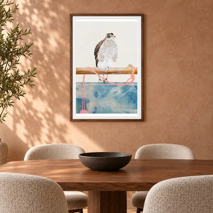 Japanese Hawk (19th Century) Vintage Woodblock Print By Tosa Mitsuoki — Japanese Ukiyo-e shown in a styled interior