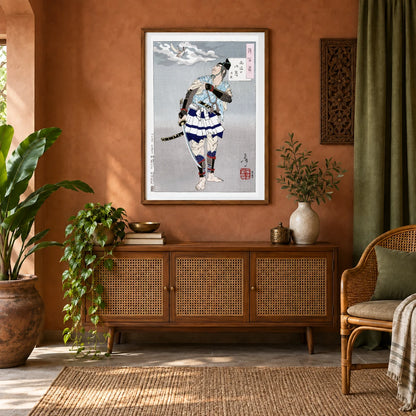 Japanese Samurai (1885) Vintage Print By Tsukioka Yoshitoshi — Japanese Ukiyo-e shown in a styled interior