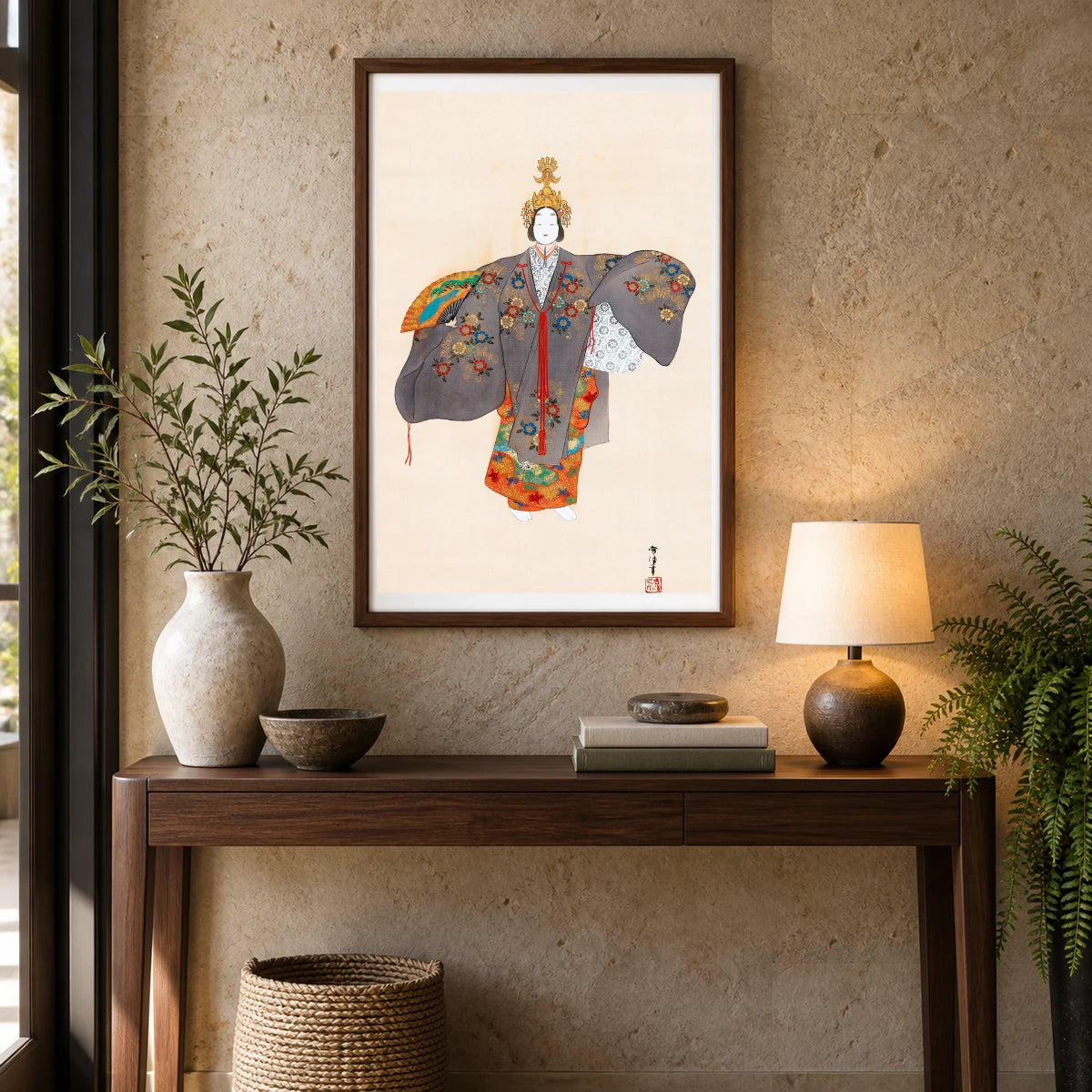 Japanese Woman (1920s 1930s) Vintage Painting By Kamisaka Sekka — Japanese Ukiyo-e shown in a styled interior