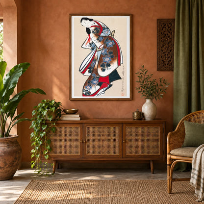 Japanese Women (1700s) Vintage Painting By Kaigetsudo Doshin — Japanese Ukiyo-e shown in a styled interior