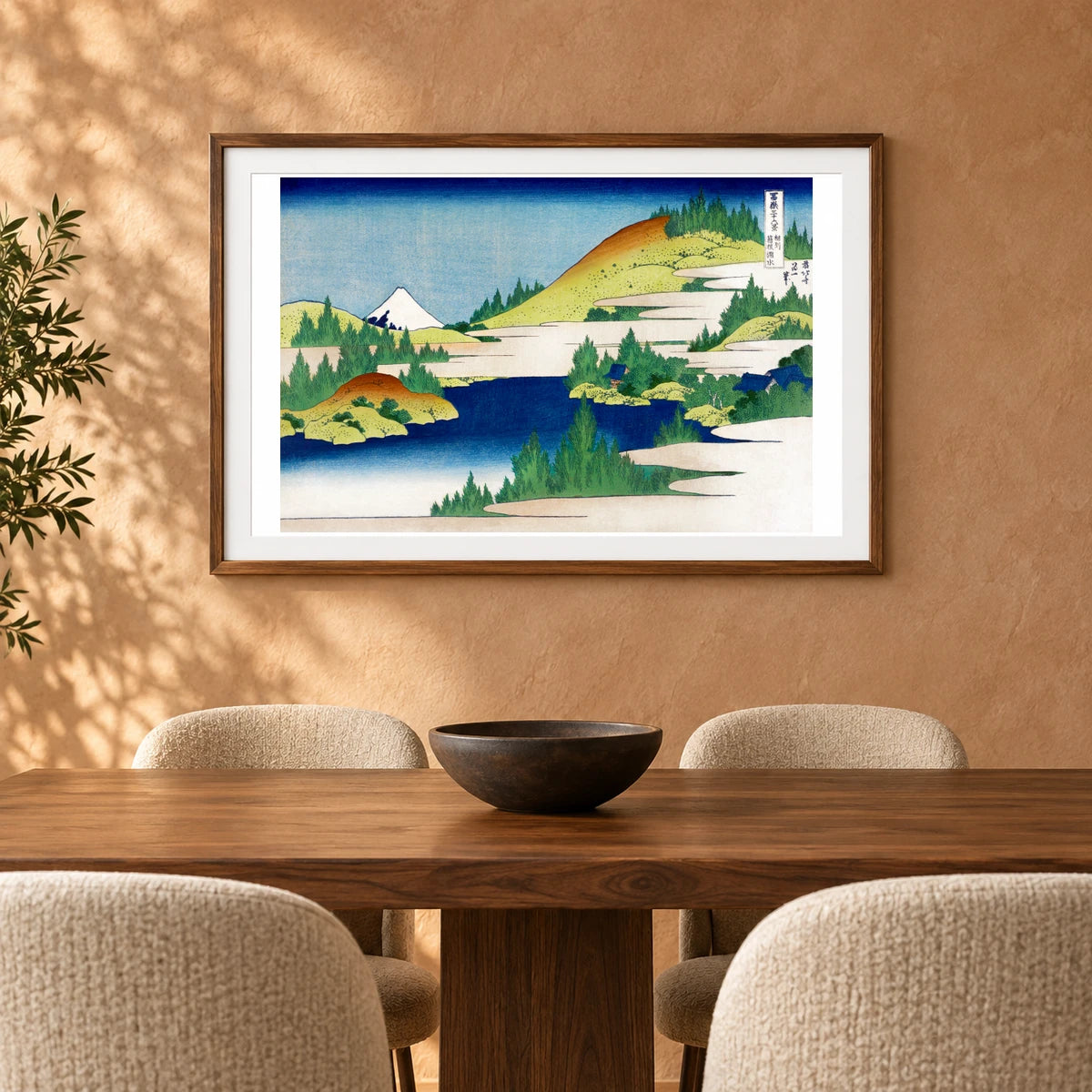 Katsushika Hokusai S Hakone Lake In Sagami Province (1830–1833) Vintage Woodblock Print — Japanese Ukiyo-e shown in a styled interior
