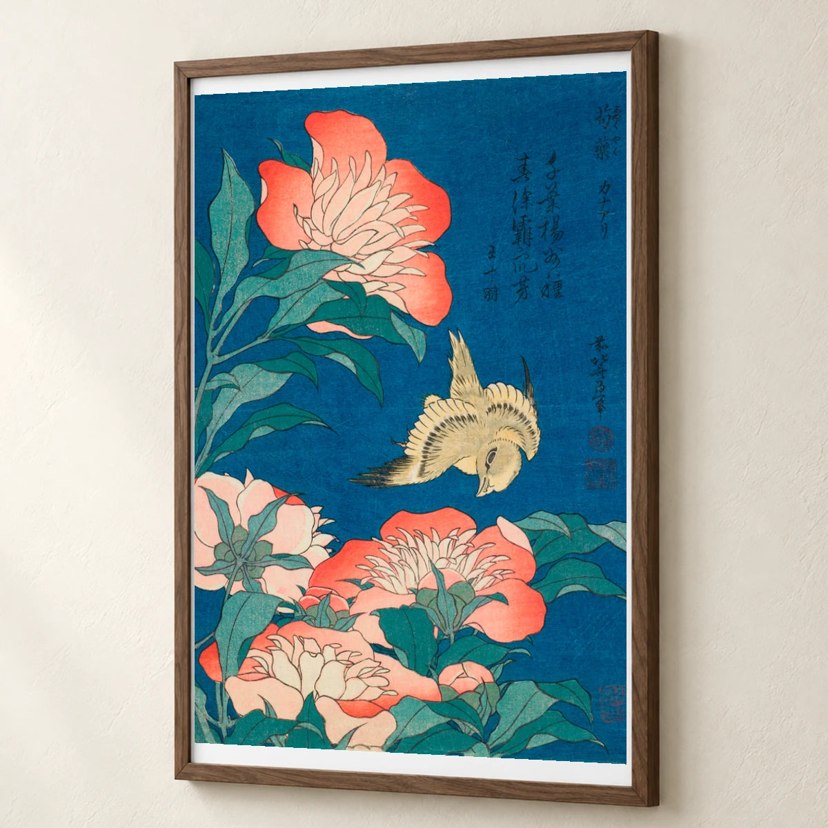Katsushika Hokusai S Peonies And Canary (1834) Vintage Woodblock Print — Japanese Ukiyo-e japanese ukiyo-e print by SaamCrafts