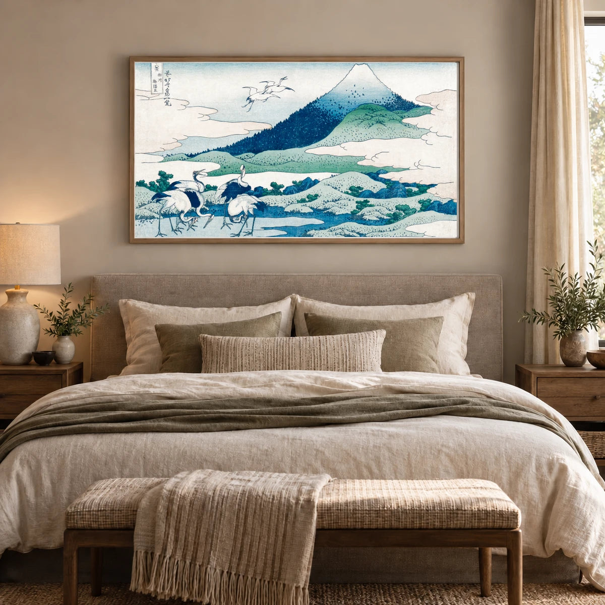 Katsushika Hokusai S Umezawa Manor In Sagami Province — Japanese Ukiyo-e shown in a styled interior