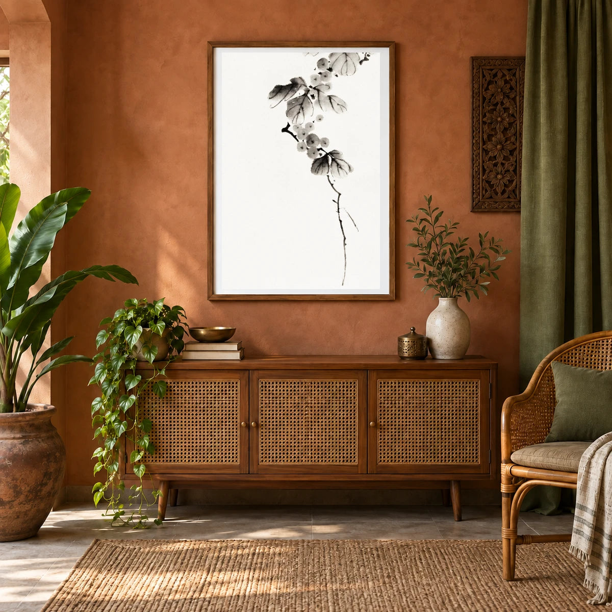 Katsushika Hokusai’s Berry Branch (1760 1849) Vintage Japanese Ukiyo E Style — Japanese Ukiyo-e shown in a styled interior