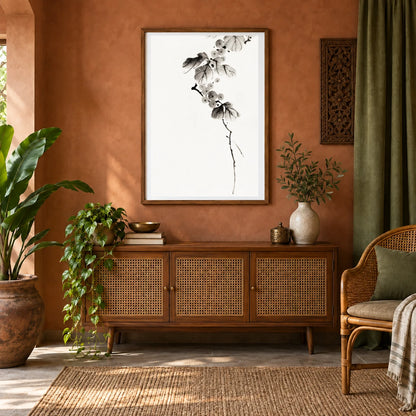 Katsushika Hokusai’s Berry Branch (1760 1849) Vintage Japanese Ukiyo E Style — Japanese Ukiyo-e shown in a styled interior