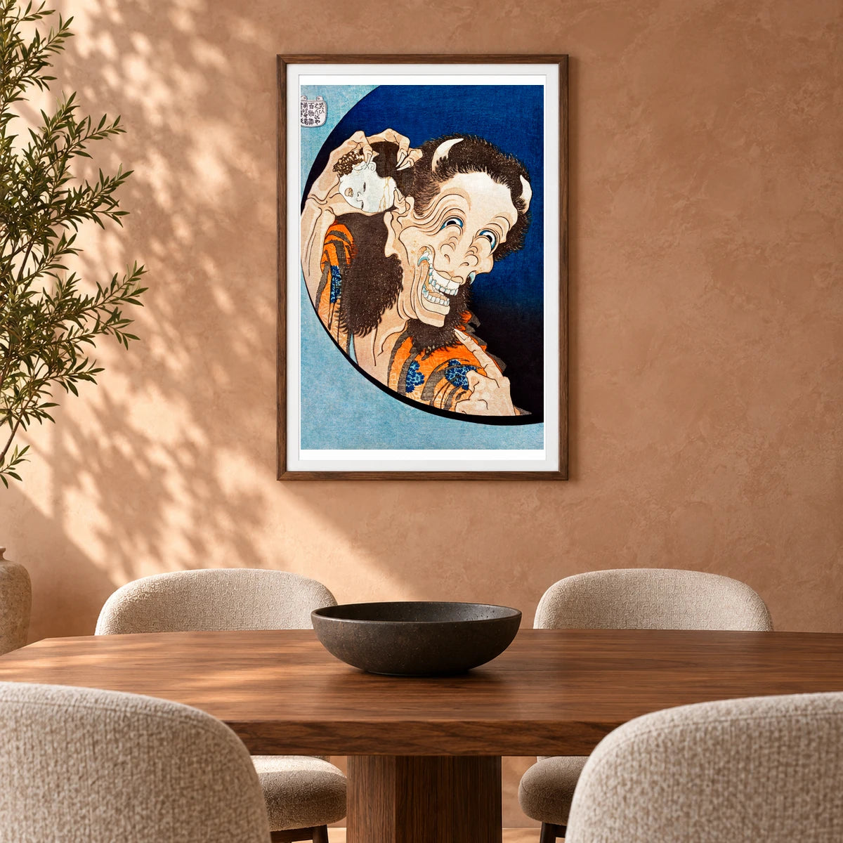 Laughing Demoness (1831 1832) By Katsushika Hokusai — Japanese Ukiyo-e shown in a styled interior