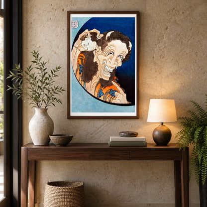 Laughing Demoness (1831 1832) By Katsushika Hokusai — Japanese Ukiyo-e shown in a styled interior