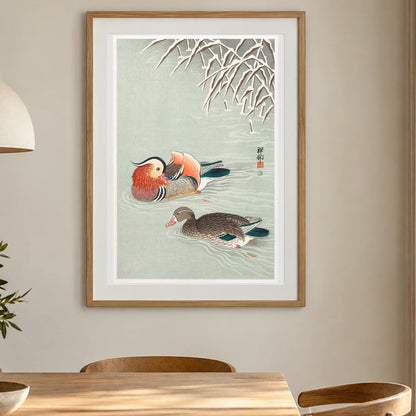 Mandarin Ducks (1925 1936) By Ohara Koson — Japanese Ukiyo-e shown in a styled interior