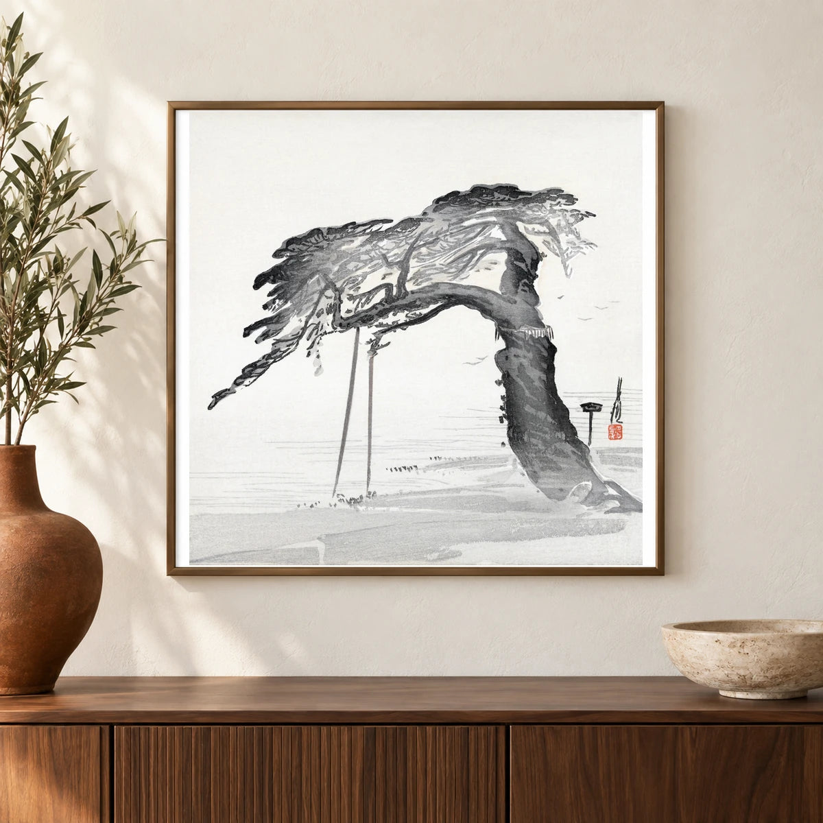 Old Pine Tree (1900–1910) Print In High Resolution By Ogata Gekko — Japanese Ukiyo-e shown in a styled interior