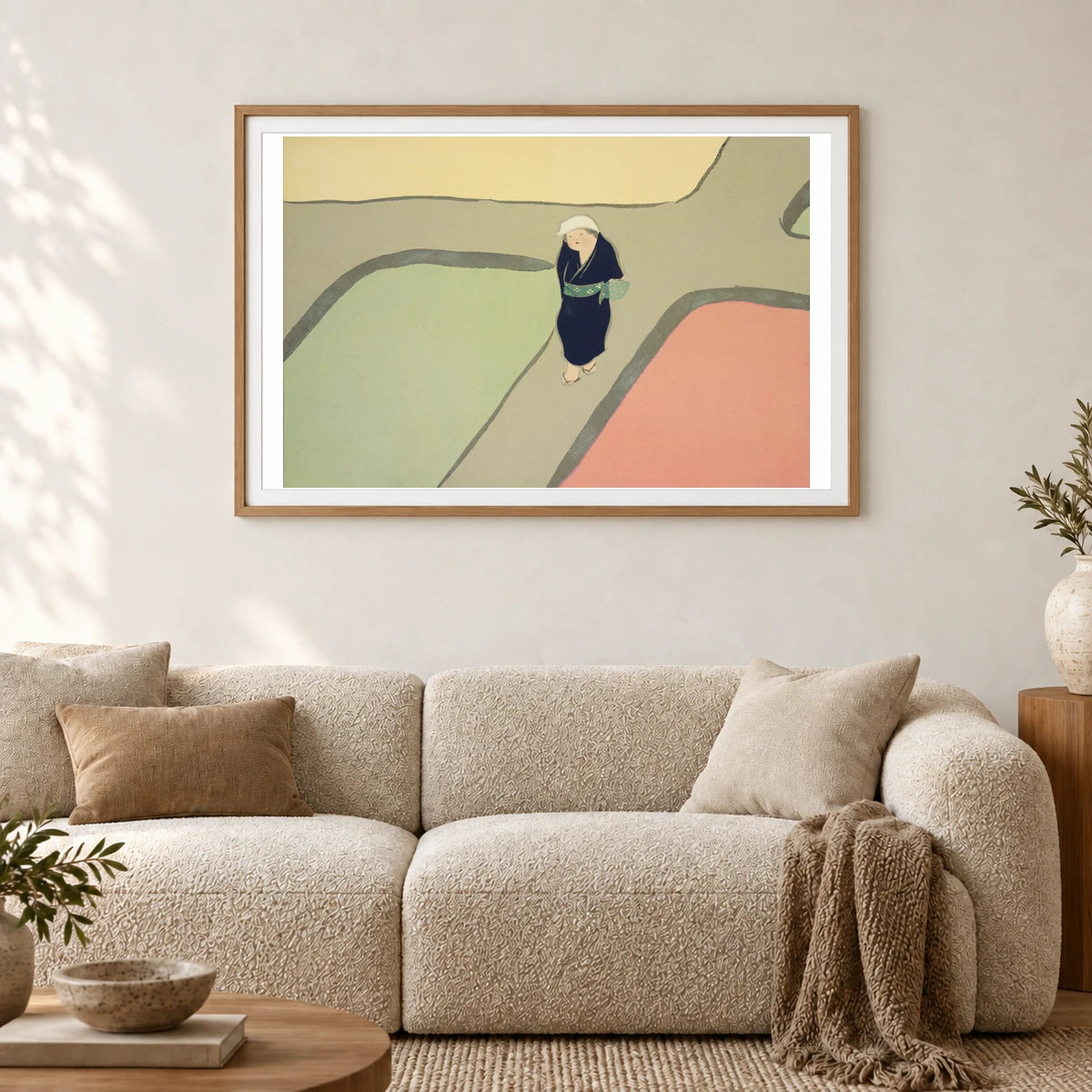 Path Through The Fields From Momoyogusa–flowers Of A Hundred Generations (1909) By Kamisaka Sekka — Japanese Ukiyo-e shown in a styled interior
