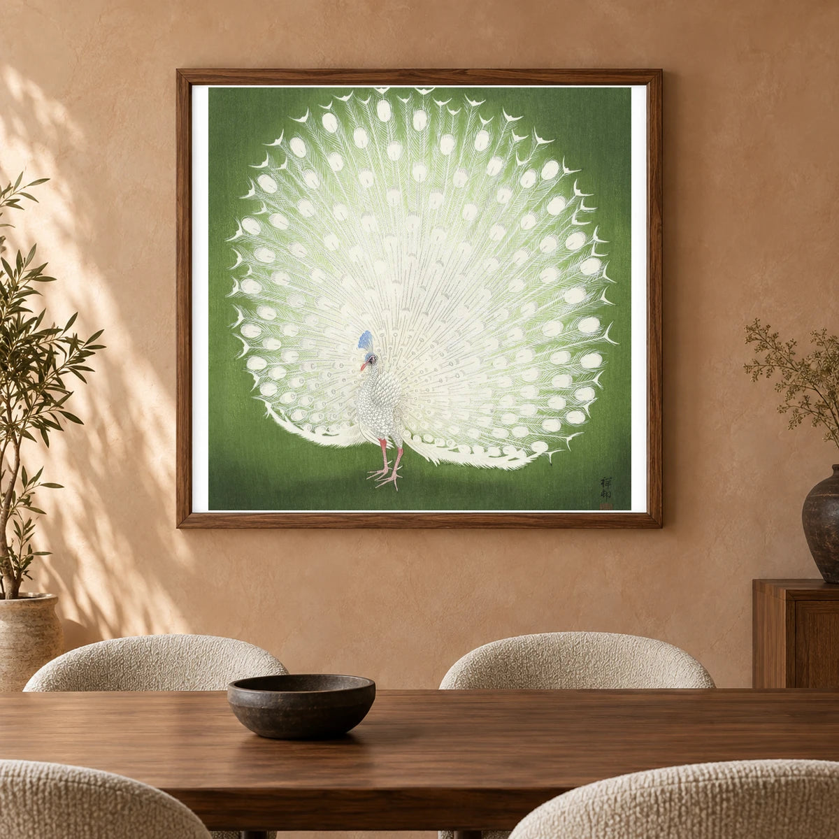Peacock (1925 1936) By Ohara Koson — Japanese Ukiyo-e shown in a styled interior