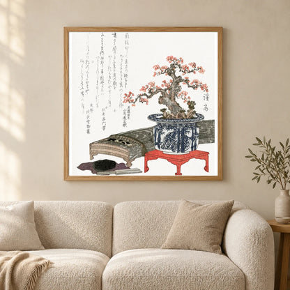 Plum Blossom In Pot (1830) Vintage Japanese Print By Keisai Eisen — Japanese Ukiyo-e shown in a styled interior