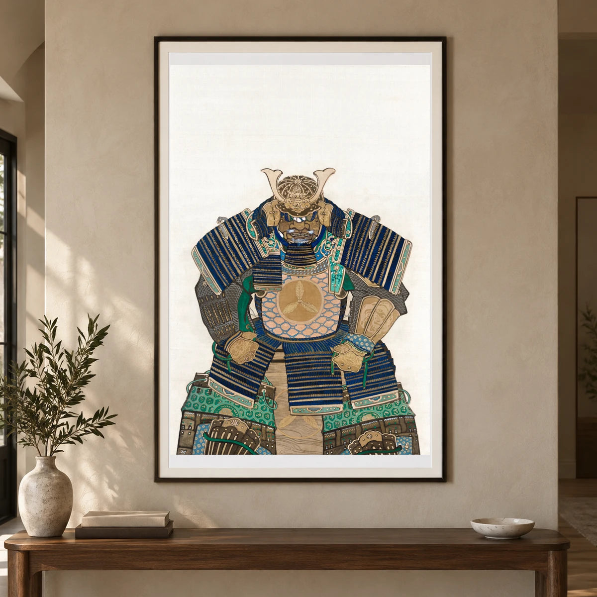Suit Of Armor (1830) By Mihata Joryu — Japanese Ukiyo-e shown in a styled interior
