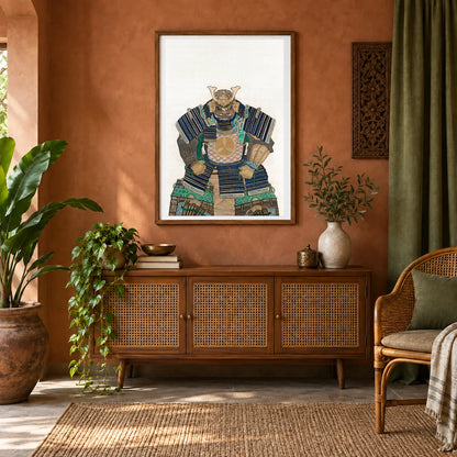 Suit Of Armor (1830) By Mihata Joryu — Japanese Ukiyo-e shown in a styled interior