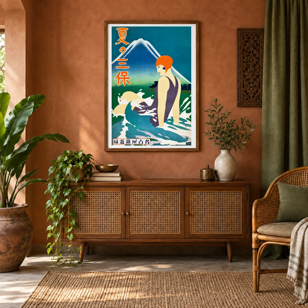 Summer At Miho Peninsula (nagoya Rail Agency, 1930s) (1930) Chromolithograph Art By Japanese Government Railways — Japanese Ukiyo-e shown in a styled interior