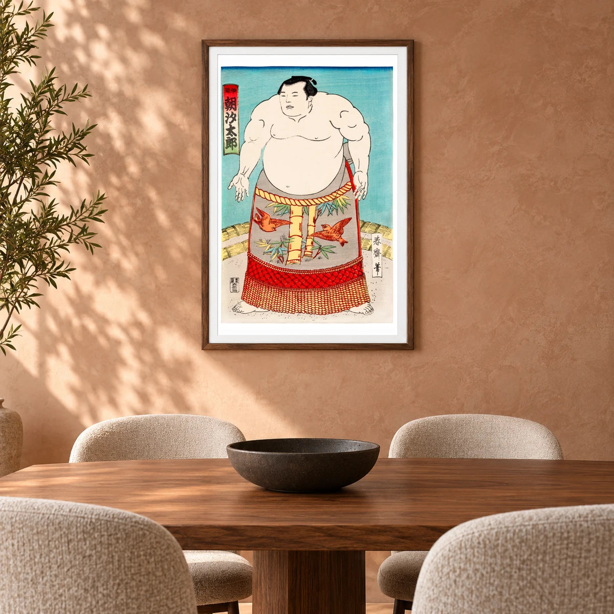 Sumo Wrestler (1868 1900) Vintage Ukiyo E Style — Japanese Ukiyo-e shown in a styled interior