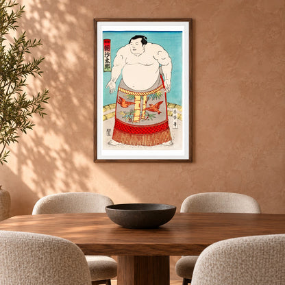 Sumo Wrestler (1868 1900) Vintage Ukiyo E Style — Japanese Ukiyo-e shown in a styled interior