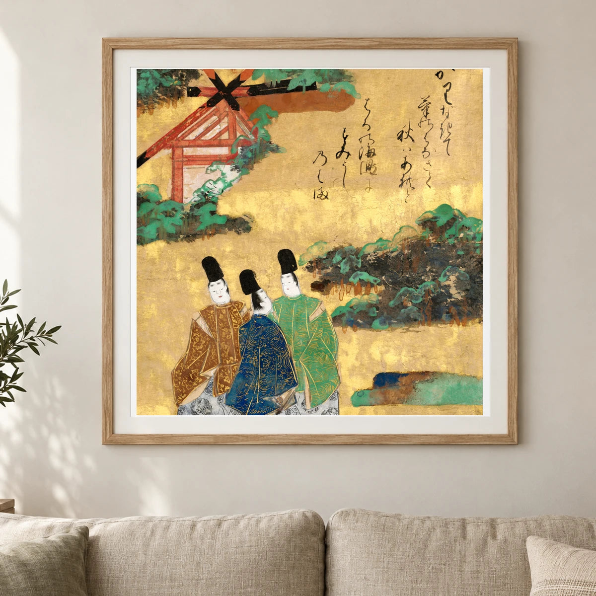 The Beach At Sumiyoshi From The Tales Of Ise (1368–1644) Vintage Japanese Paint By Tawaraya Sotatsu — Japanese Ukiyo-e shown in a styled interior