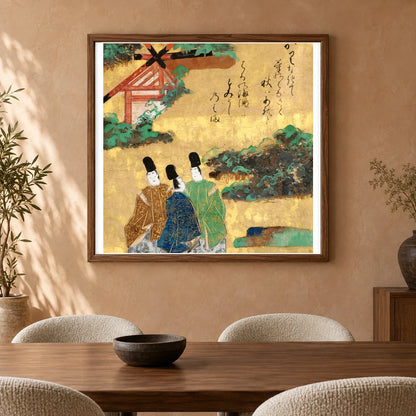 The Beach At Sumiyoshi From The Tales Of Ise (1368–1644) Vintage Japanese Paint By Tawaraya Sotatsu — Japanese Ukiyo-e shown in a styled interior