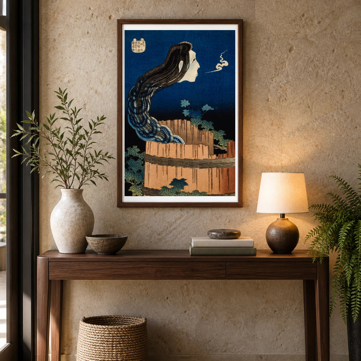 The Plate Mansion By Katsushika Hokusai — Japanese Ukiyo-e shown in a styled interior