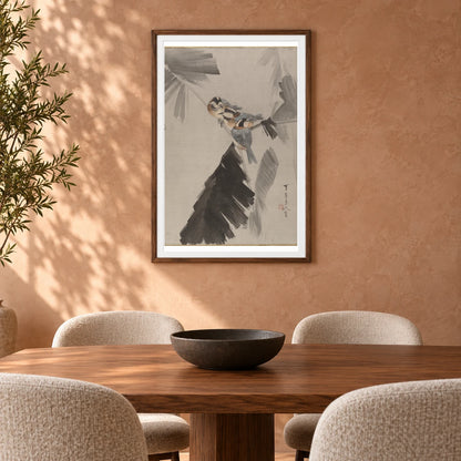 Three Birds On Branch By Watanabe Seitei — Japanese Ukiyo-e shown in a styled interior