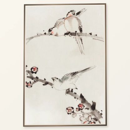 Three Birds Perched On Branches, One With Blossoms By Katsushika Hokusai — Japanese Ukiyo-e japanese ukiyo-e print by SaamCrafts