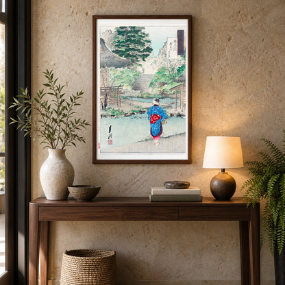 True View Of Benten At Inokashira From The Series Gekko’s Miscellaney (ca. 1886–1899) By Ogata Gekko — Japanese Ukiyo-e shown in a styled interior