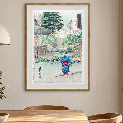 True View Of Benten At Inokashira From The Series Gekko’s Miscellaney (ca. 1886–1899) By Ogata Gekko — Japanese Ukiyo-e shown in a styled interior