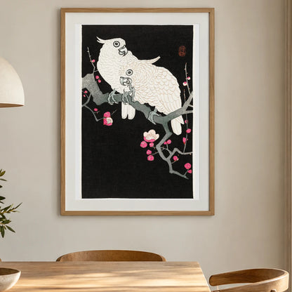 Two Cockatoo And Plum Blossom (1925 1936) By Ohara Koson — Japanese Ukiyo-e shown in a styled interior