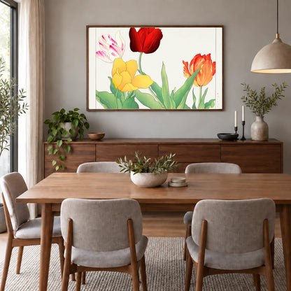 Vintage Tulip, Ukiyo E Artwork. By Tanigami Kônan. — Japanese Ukiyo-e shown in a styled interior