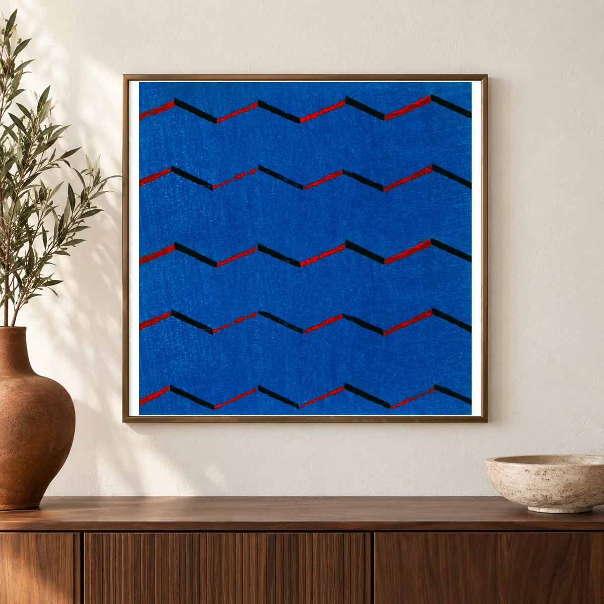 Vintage Woodblock Print Of Japanese Textile — Japanese Ukiyo-e shown in a styled interior