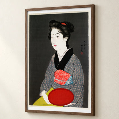 Waitress Holding A Tray (portrait Of Onao, A Maid At The Matsuyoshi Inn, Kyoto) (1920) By Goyō Hashiguchi — Japanese Ukiyo-e japanese ukiyo-e print by SaamCrafts